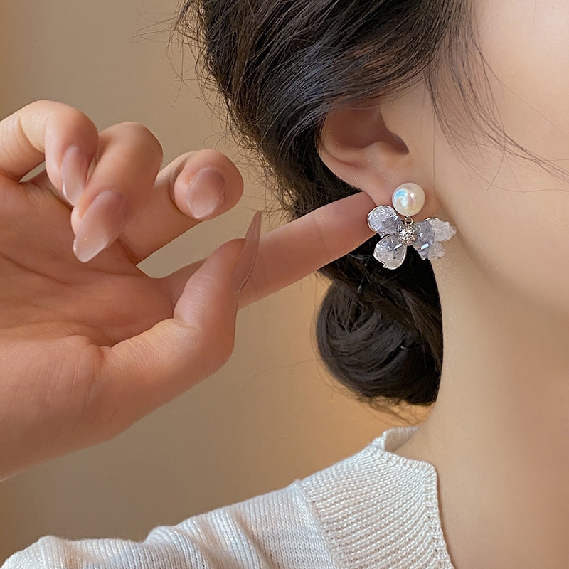 Crystal Flower Pearl Elegant Fashion Graceful Earrings