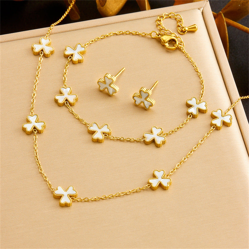 Exquisite Gold-plated Stainless Steel Love Pearl Flower Butterfly Jewelry Set