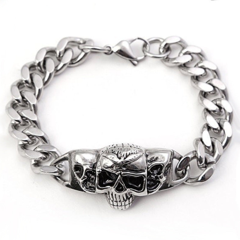 Men's Skull Punk Retro Street Hipster Glossy Release Buckle Bracelet