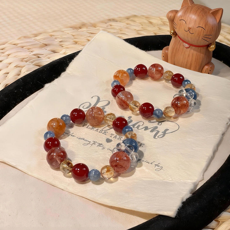 Natural Red Sealant Flower Agate Design Bracelet