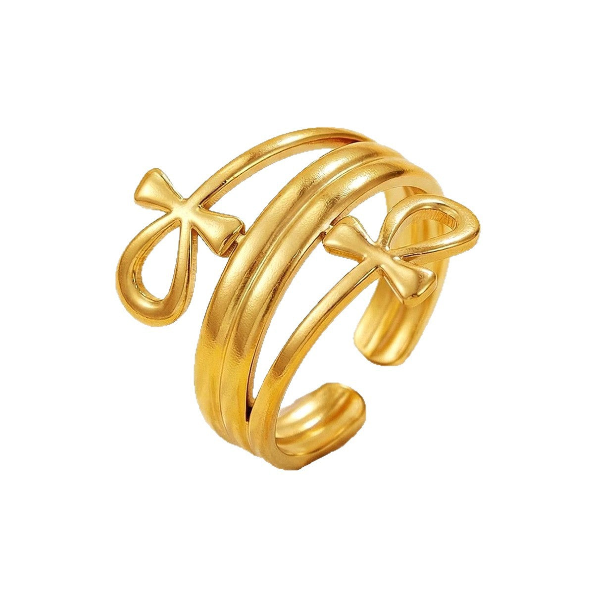 Steel Elegant Retro Cross Line Open Niche Style Vacuum Gold Rings