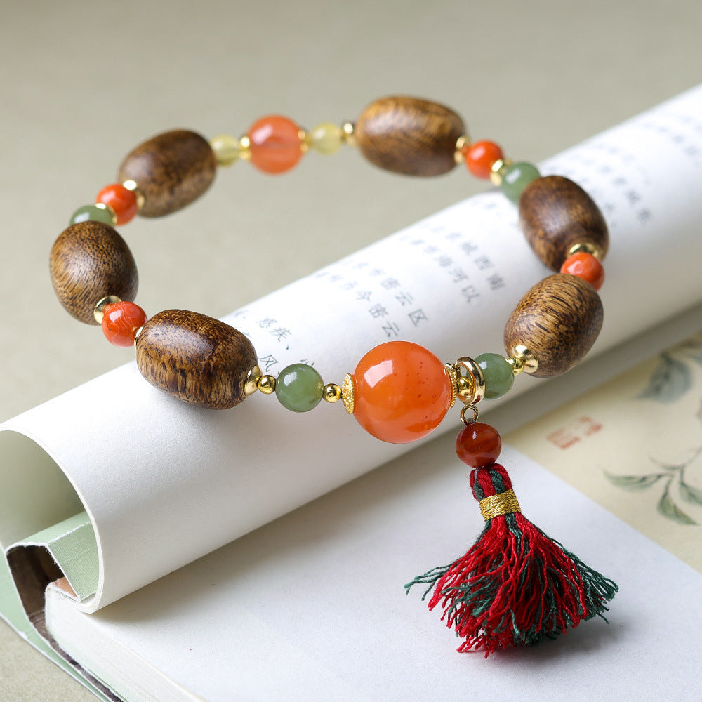 Women's Vietnam Nha White Chess Nan Eaglewood Buddha Beads Bracelets