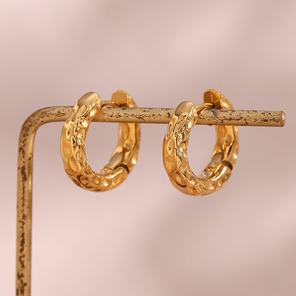 Light Luxury Ear Clip Hoop Stainless Steel Irregular Moon Surface Earrings