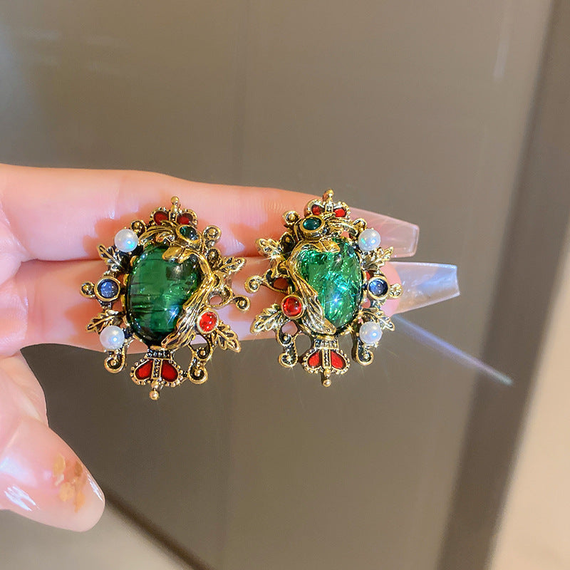 Needle Vintage Emerald Rhinestone Fashion Special Interest Light Earrings