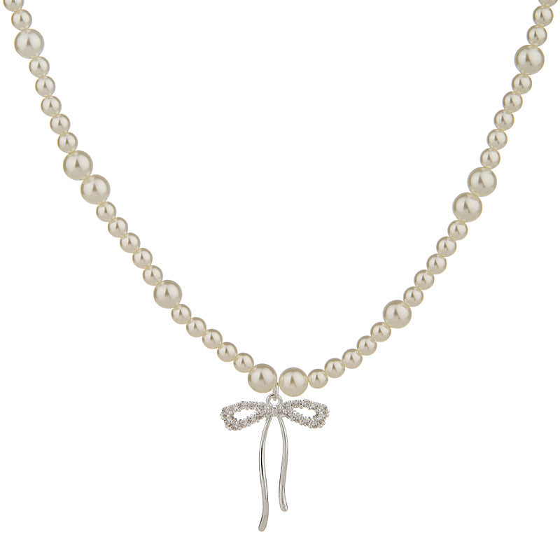 Bow Tassel Pearl Female Light Luxury Minority High Sense Temperament Necklace