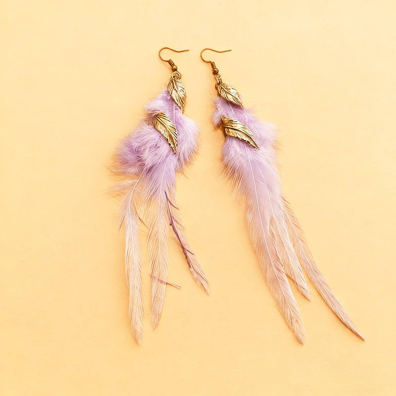 Ethnic Style Feather Elegance Retro Niche High Sense Earrings