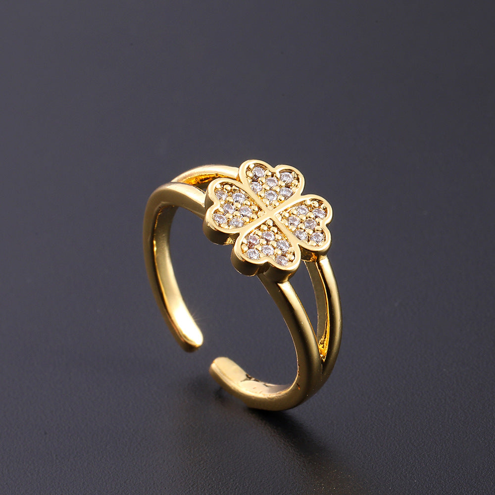 Women's Copper Zircon Electroplated Real Gold Open Index Ring