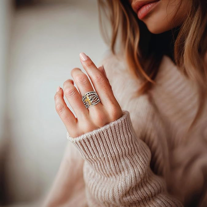 Irregular Cross Two-color Rack Niche Trendy Ring