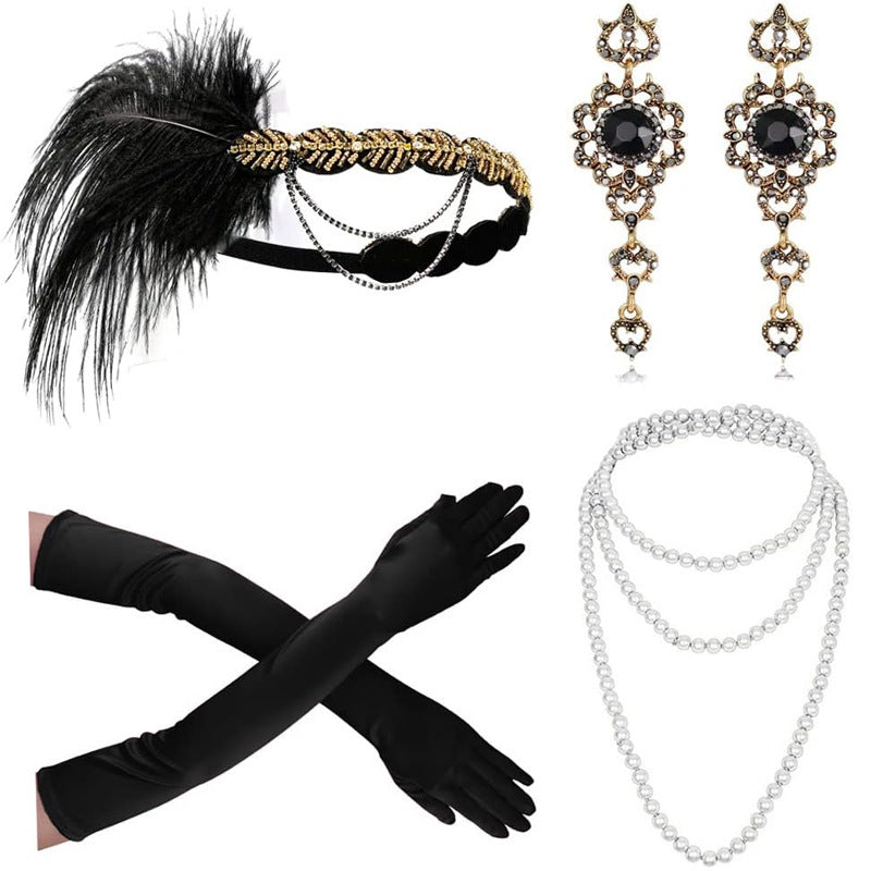 Red Feather Hair Band Masquerade Single Jewelry Set
