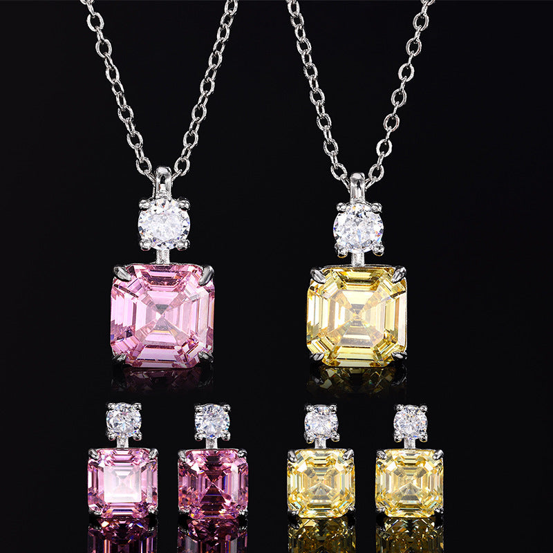 Pagoda Cut Princess Square Yellow Diamond Jewelry Set