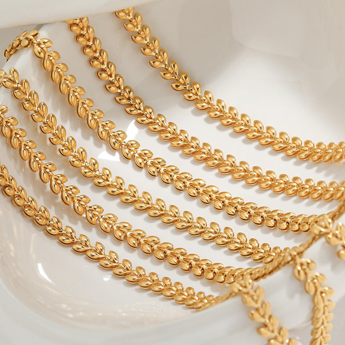 Wheat Leaf Titanium Steel Female Gold Jewelry Set