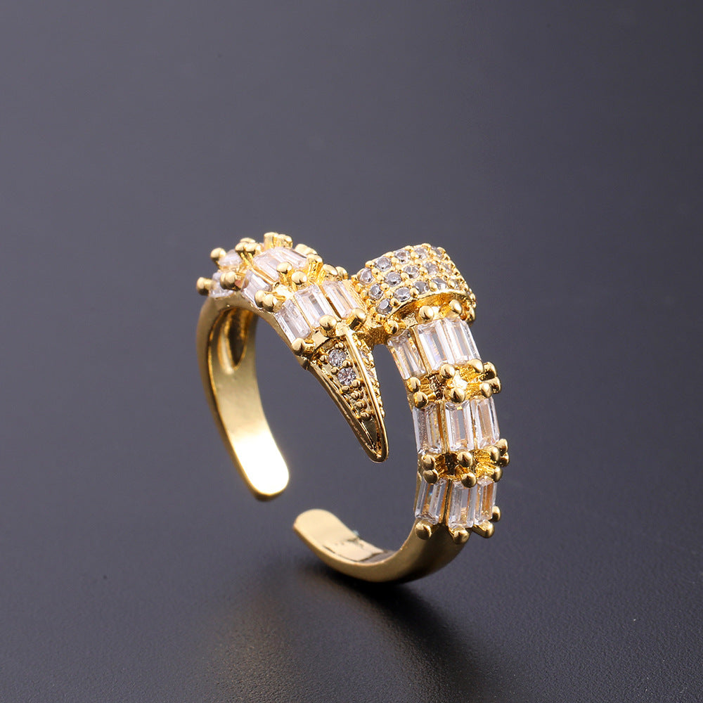Women's Copper Zircon Electroplated Real Gold Open Index Ring