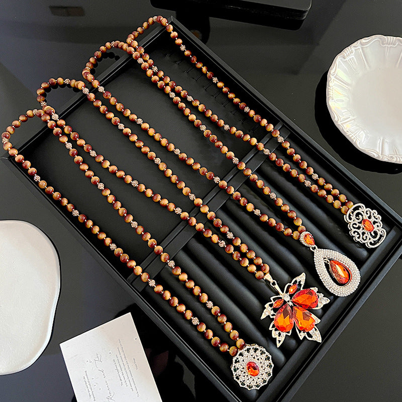 Women's Tigereye Light Luxury Long High-grade Sweater Chain Temperament Wild Clothing Necklace