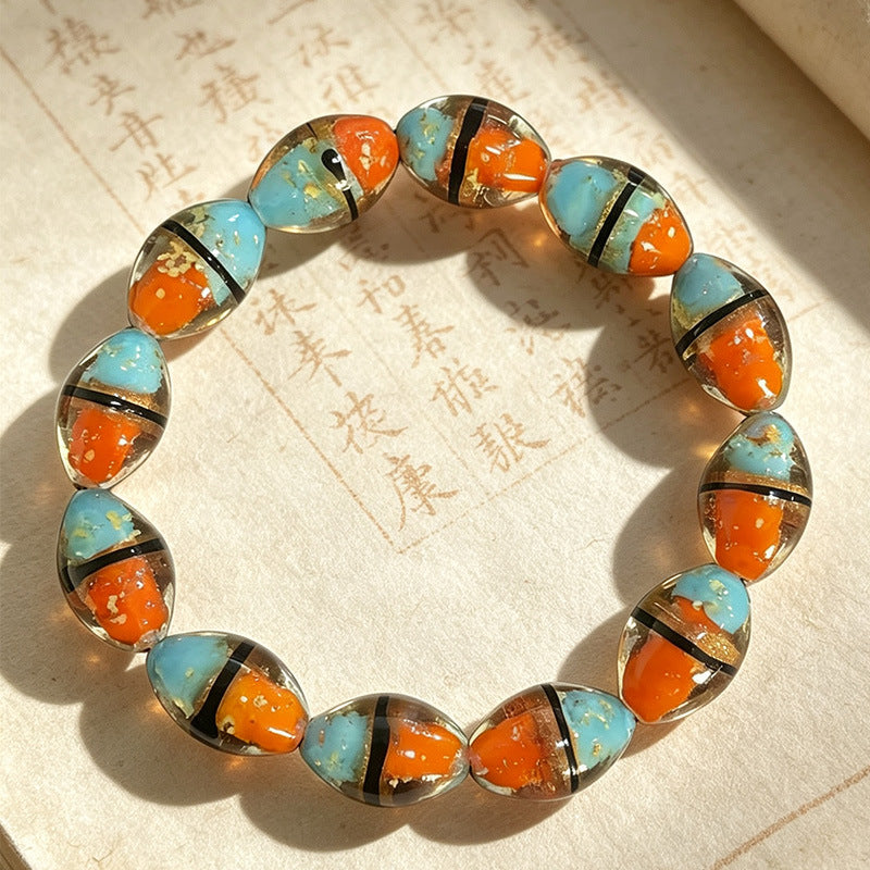 Women's & Men's Luminous Two-color Waist Drum Colored Glaze Crafts Beaded Bracelet