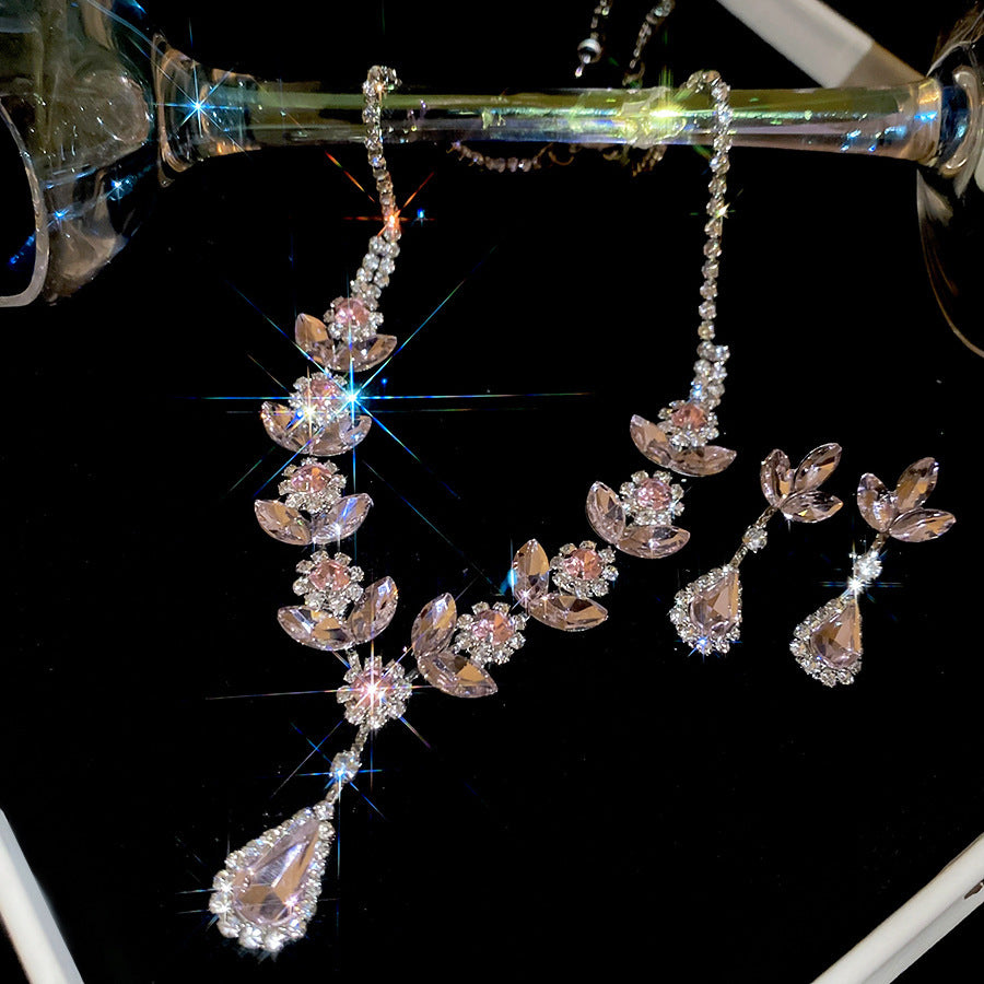 Style Gold Pink Zircon Sweet Elegant Graceful Light Luxury Jewelry Set