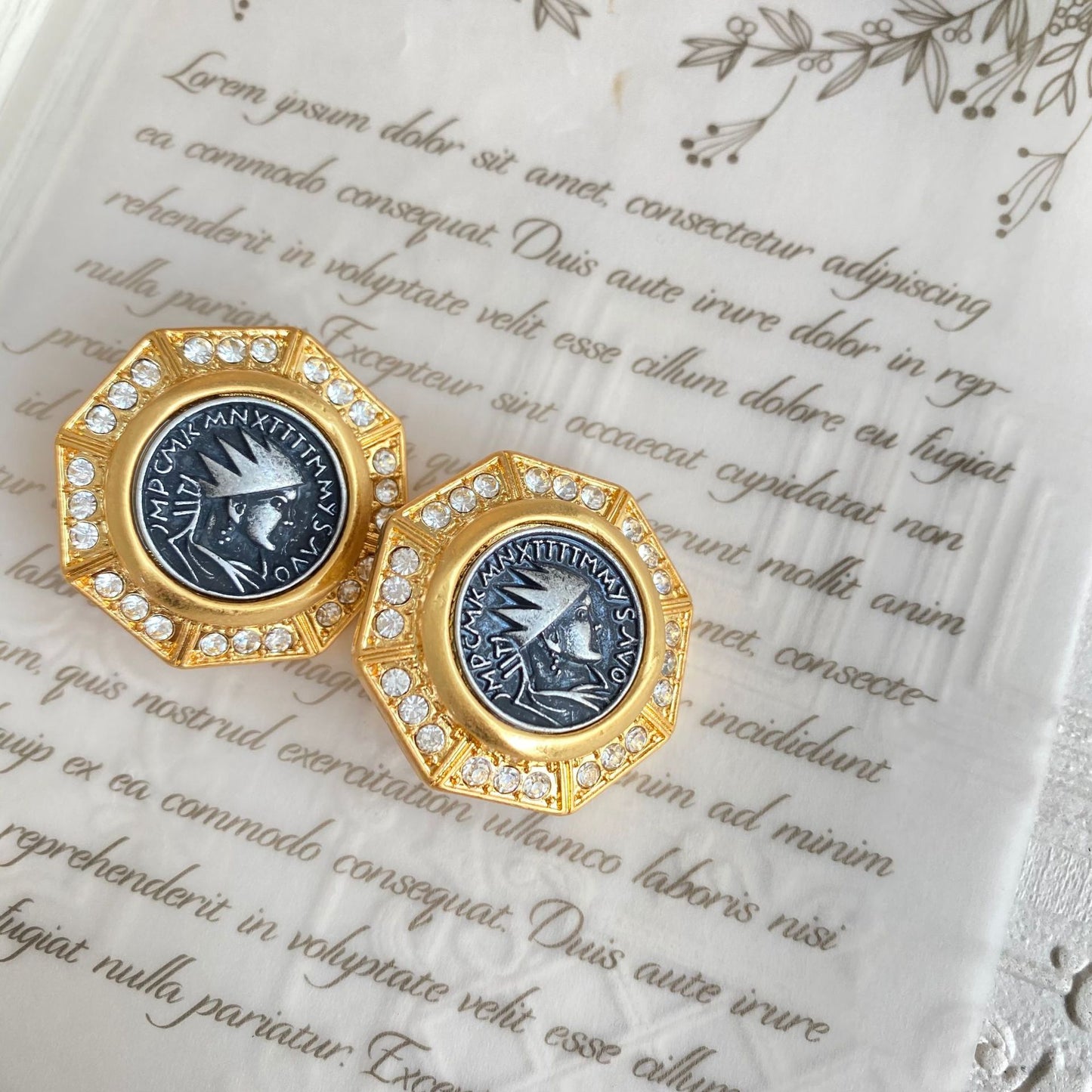 King Antique Coin Middle Ancient Retro Head Portrait Polygon Full Jewelry Set
