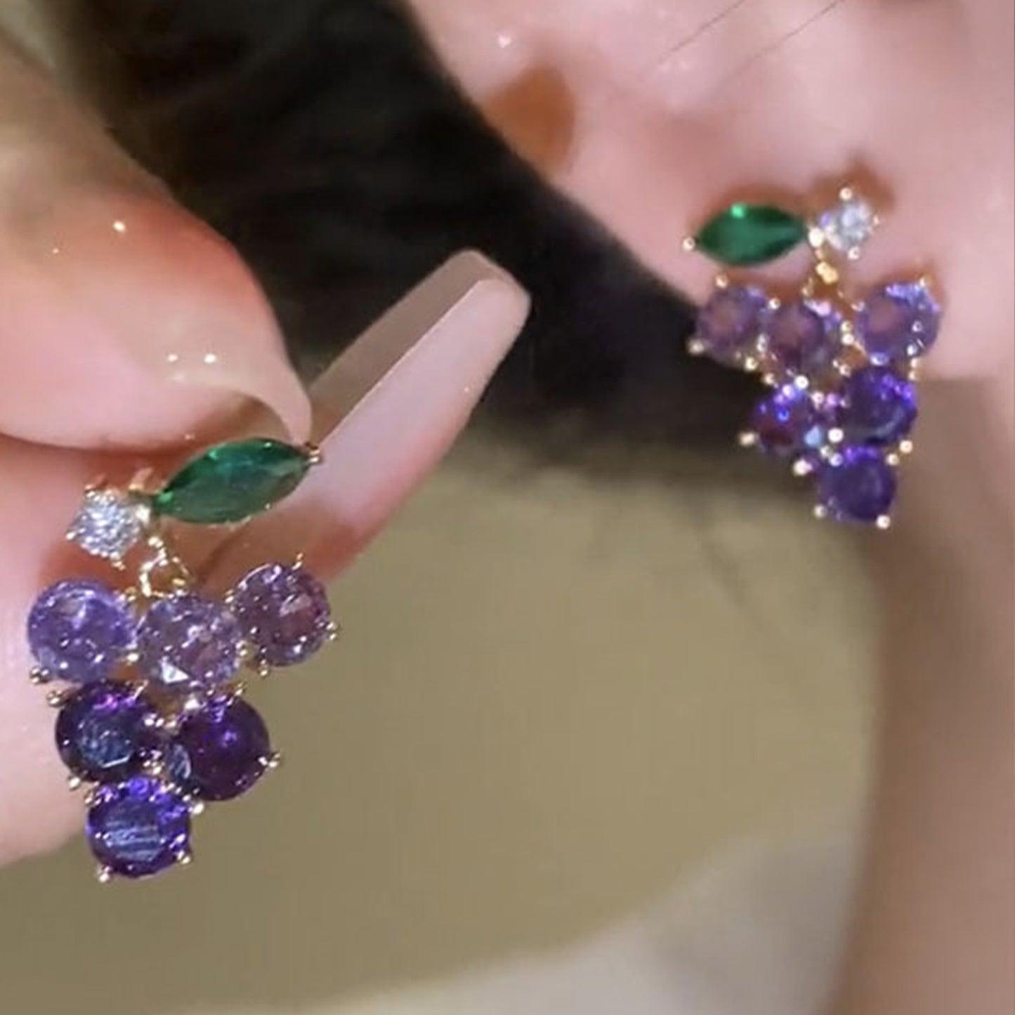 Women's Purple Crystal Grape For Light Luxury Minority Design Stud Earrings