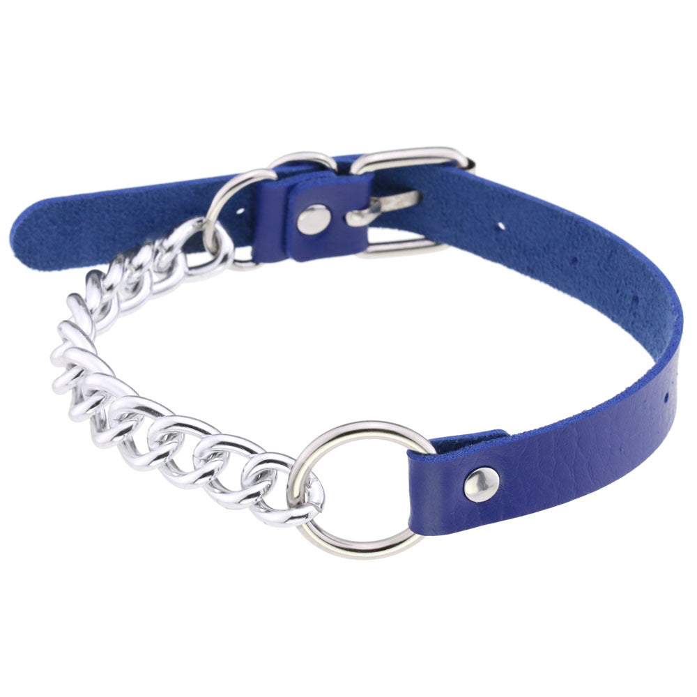 Leather Neckband Punk Metal Stitching Neck Strap Collar