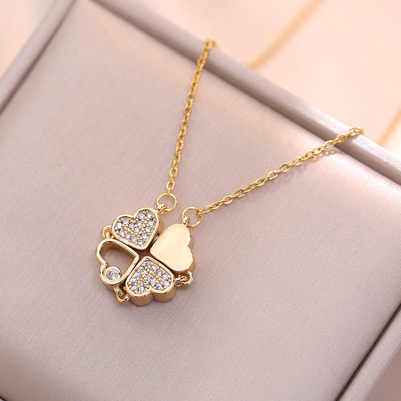 Women's Style For Loving Heart Zircon Flower Niche Necklaces