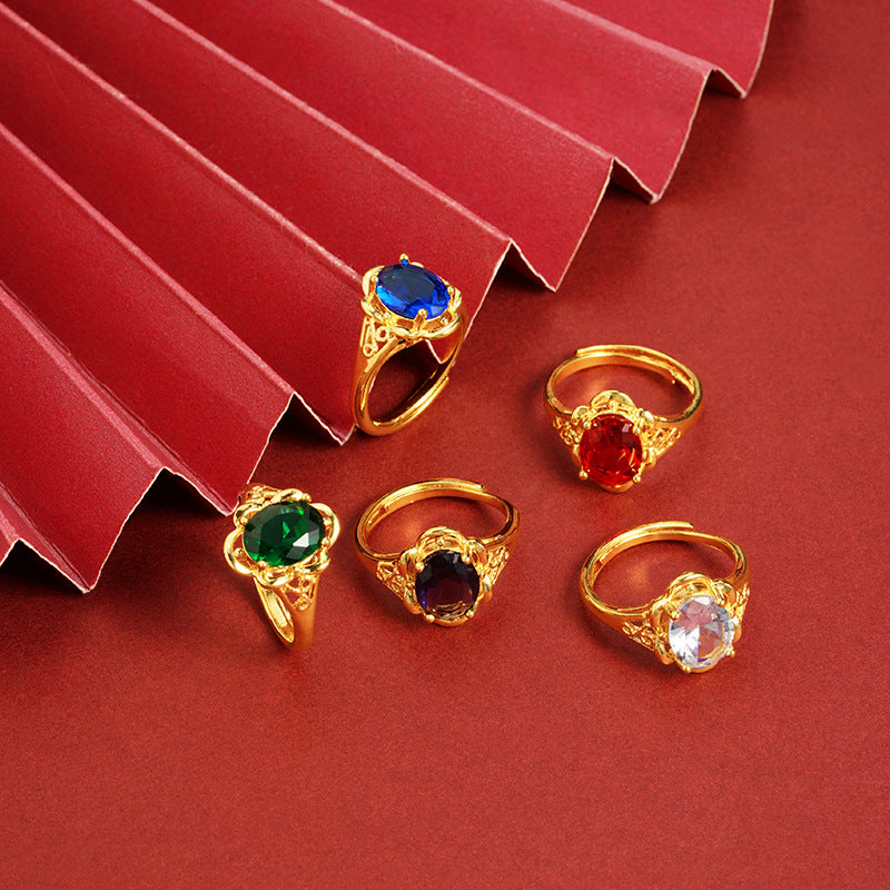 Style Vietnam Placer Gold Open Female Chinese Retro National Trend Rings