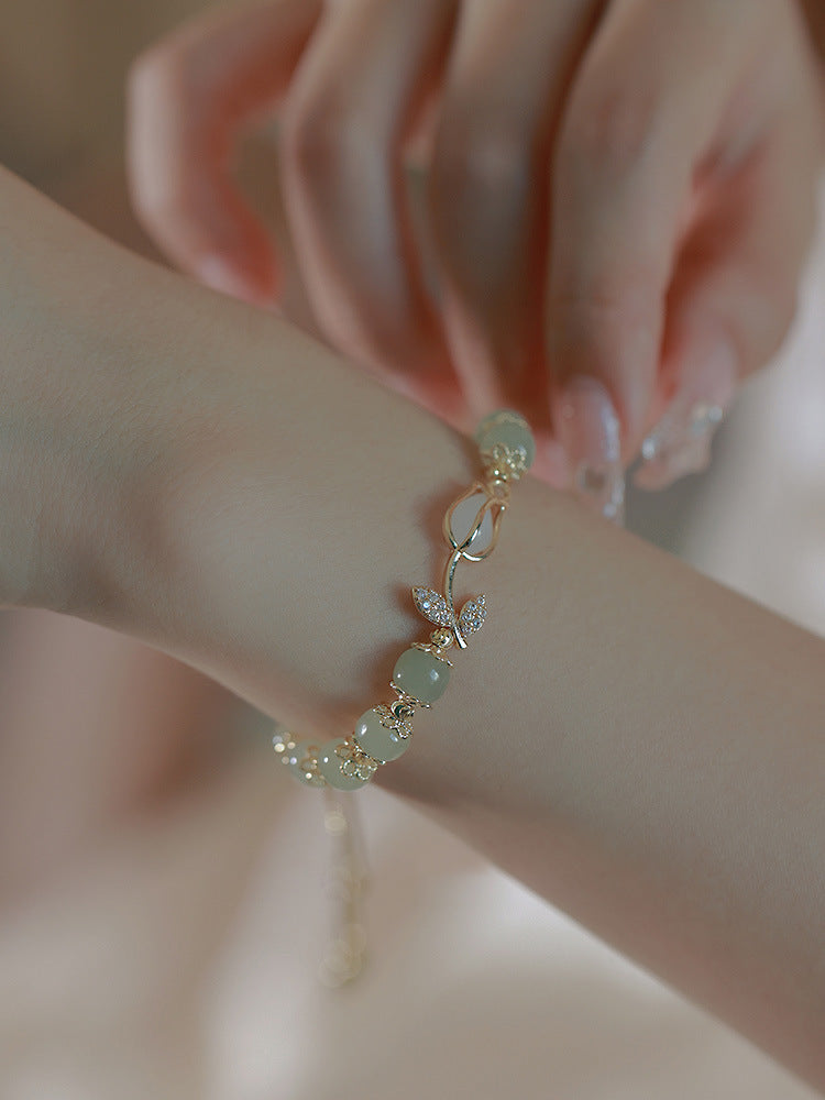 Jade Female Chinese Style Design Tulip Adjustable Bracelets