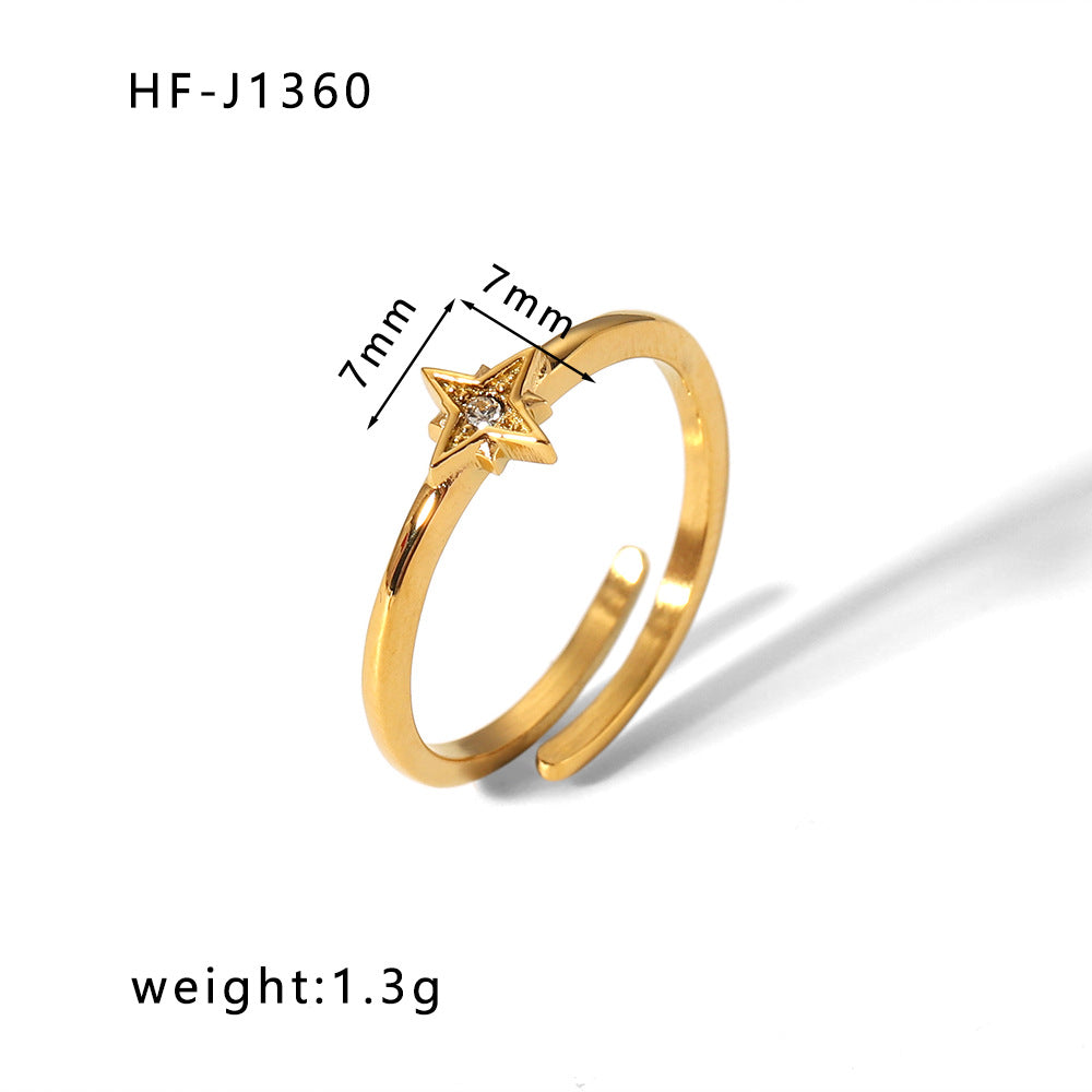 Women's Open Drop Oil Personality Inlaid Zircon Stainless Ring