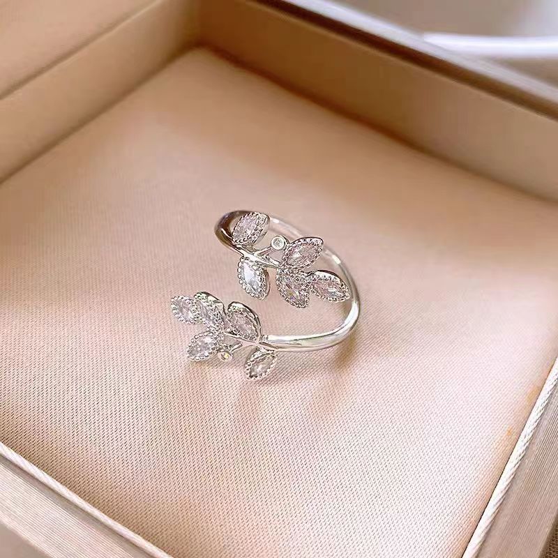 Fresh Leaves Open Female Light Luxury Temperament High Sense Index Ring