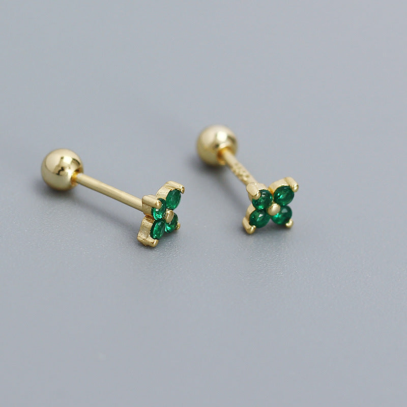 Women's Piercing Ear Sier Flower Zircon Thread Earrings