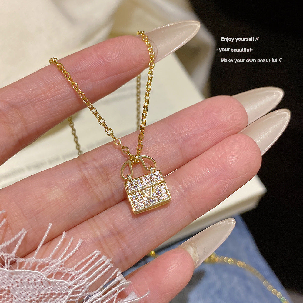 Women's Female Diamond Bag Temperament Entry Lux Clavicle Chain Niche Titanium Necklace