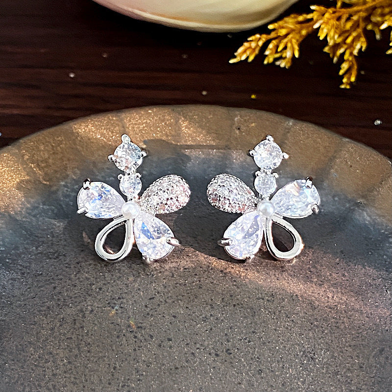 Women's Sier Needle Flower Color Zircon Mori Sweet Fashion Earrings