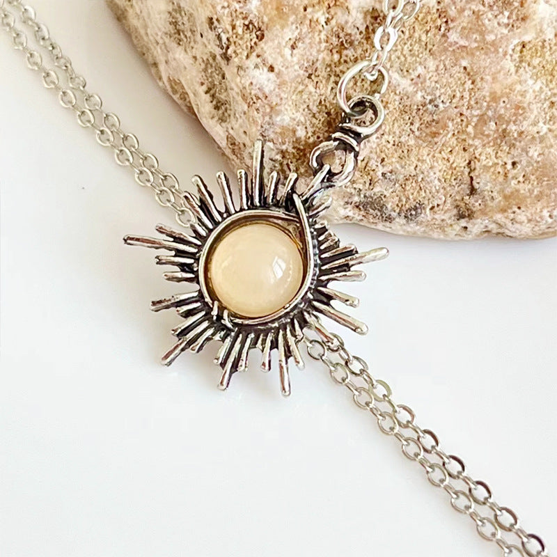 Bohemian Sun Moon Fashion Moonstone Asymmetric Earrings