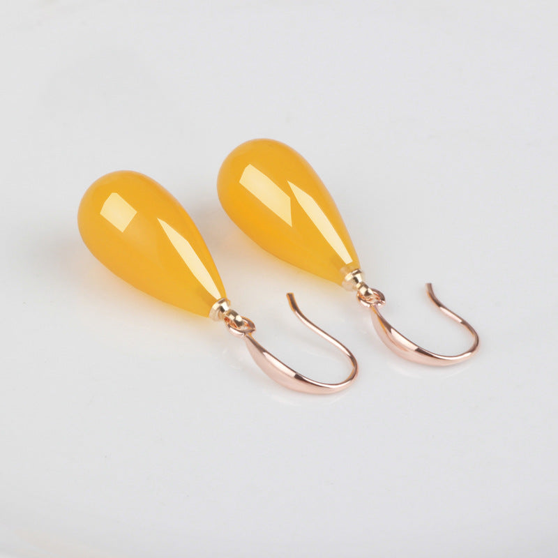 Women's Yellow Chicken Grease Old Honey Matching Wine Red Blood Amber Earrings