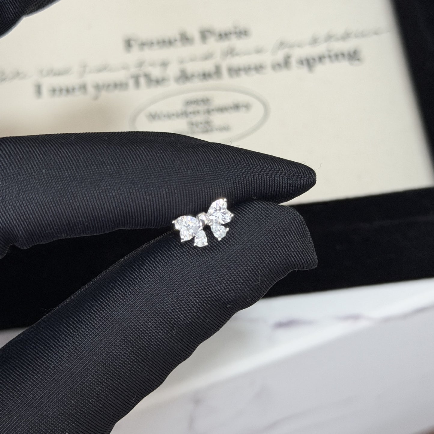 Bow Tie Zircon Flat Sweet Design Titanium Steel Ear Stud Earrings
