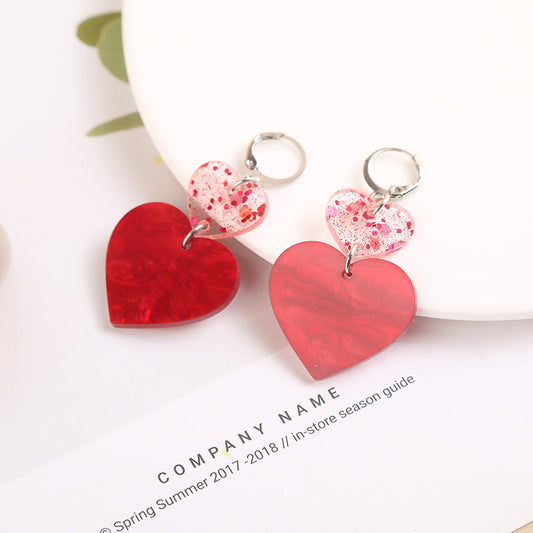 Heart Shape Acrylic Valentine's Day Pink Earrings
