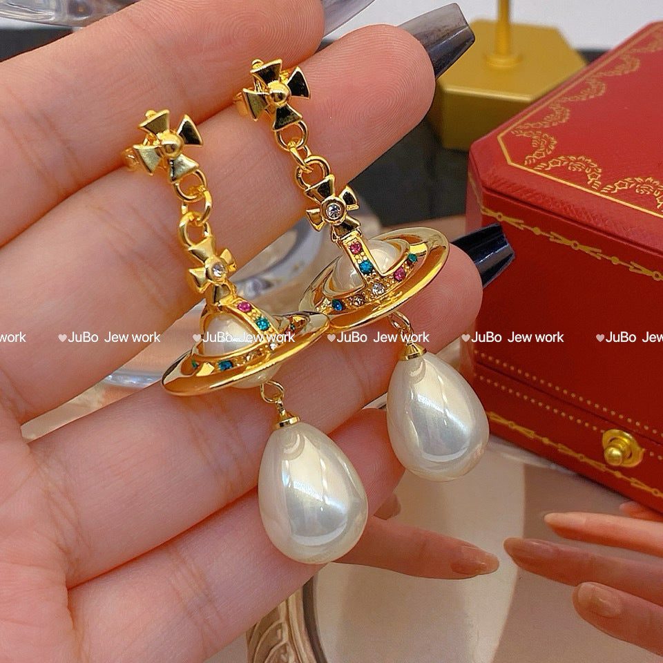 Three-dimensional Saturn Female Sweet Temperament Peach Love Earrings