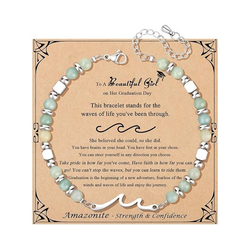 Women's Natural Stone Beaded Cross Lobster Buckle Adjustable Band Bracelet