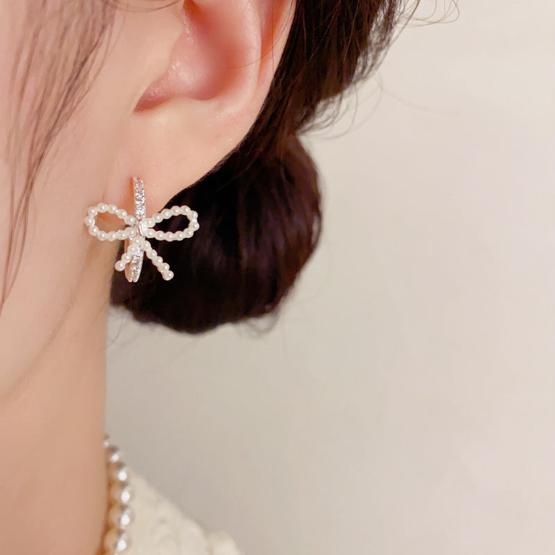 Affordable Luxury Fashion Sweet Gentle Pearl Bow Ear Niche Temperament Earrings