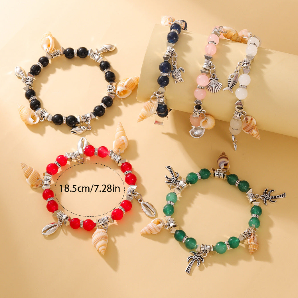 Glass Beads With Small Conch Alloy Bracelet