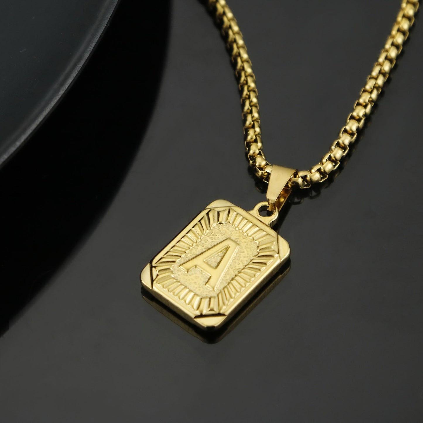 Men's Square Stainless Steel Letter Titanium Capital Necklace