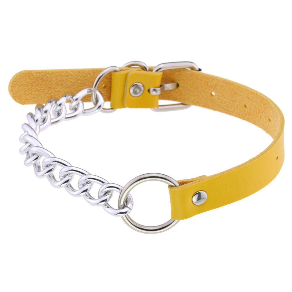 Leather Neckband Punk Metal Stitching Neck Strap Collar