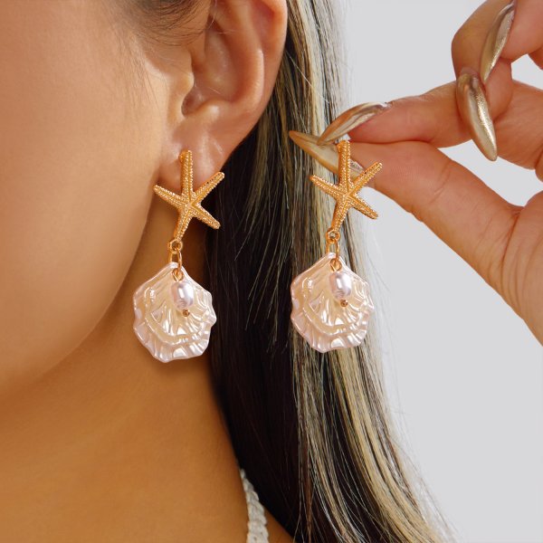 Summer Ocean Series Full Diamond Starfish More Than Coconut Tree Earrings