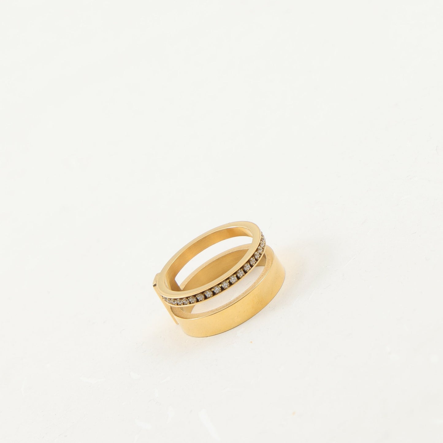 Fake Two-piece Zircon Titanium Steel Gold Rings