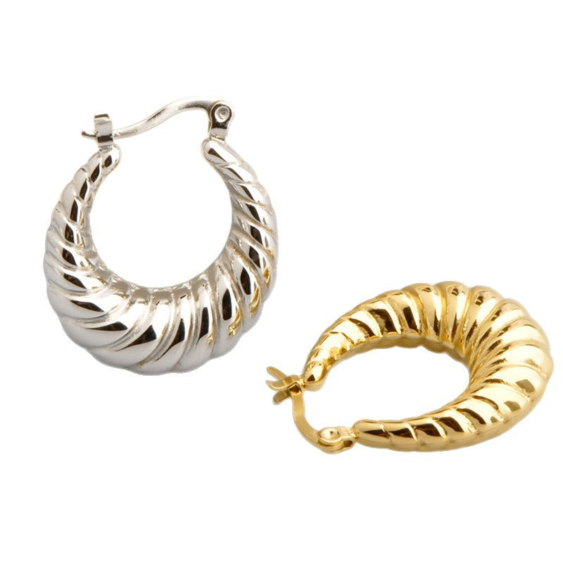 Women's Hollow Stainless Steel Golden Crescent-shaped Simple Ear Earrings