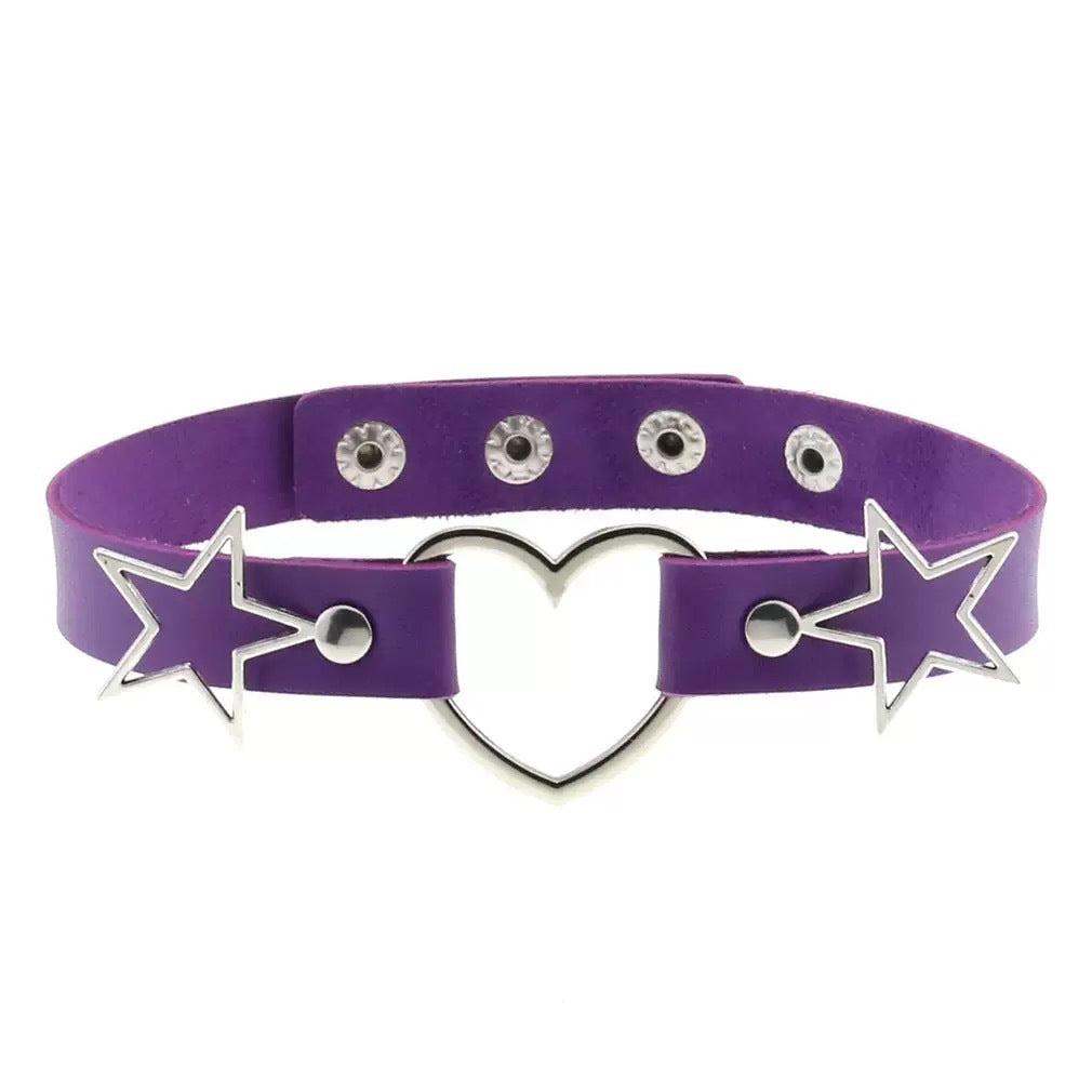 Love Heart-shaped Leather Female Alloy Pentagram Clavicle Necklaces
