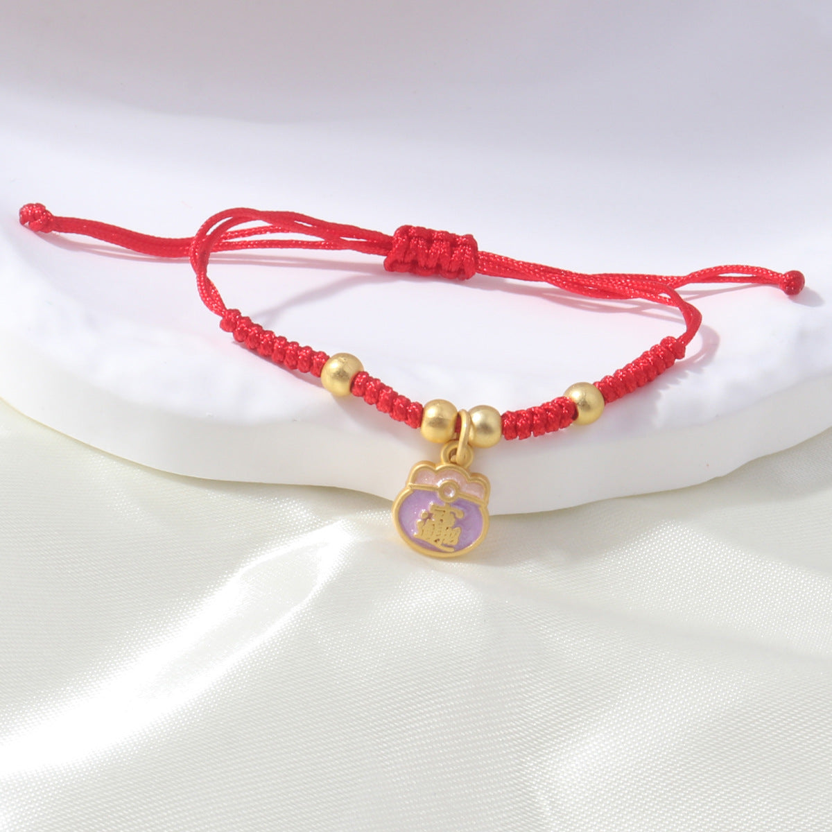 Braided Red Rope Auspicious Language Butterfly Fortune Cat Safe Joy Bracelets