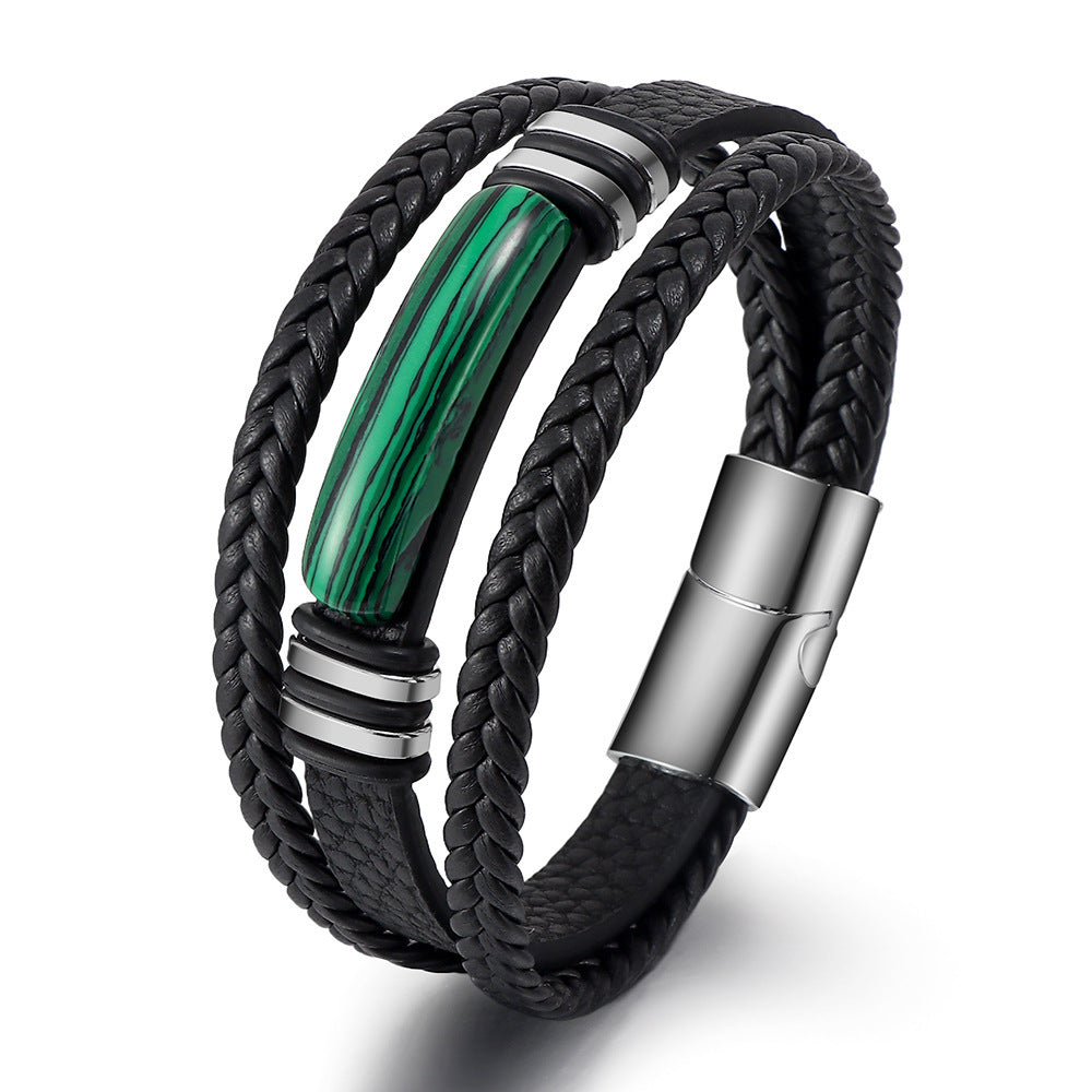 Men's Rope Leather Stone Magnetic Buckle Bracelets