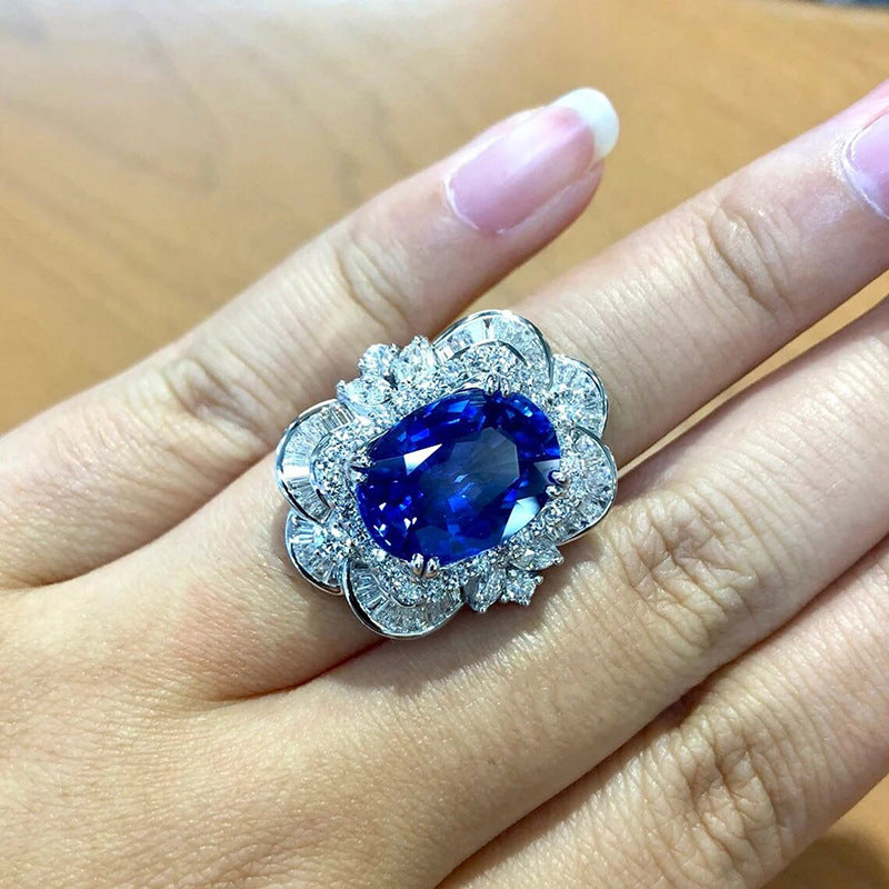 Style Dignified Flowers Rose Female Imitation Sapphire Oval Rings
