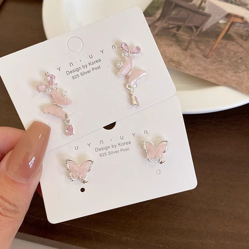 Sier Needle Summer Cute Pink Butterfly Graceful Rings