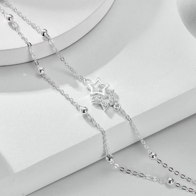 Flash Sterling Double Circles Star Female Fresh Mori Style Niche Bracelet