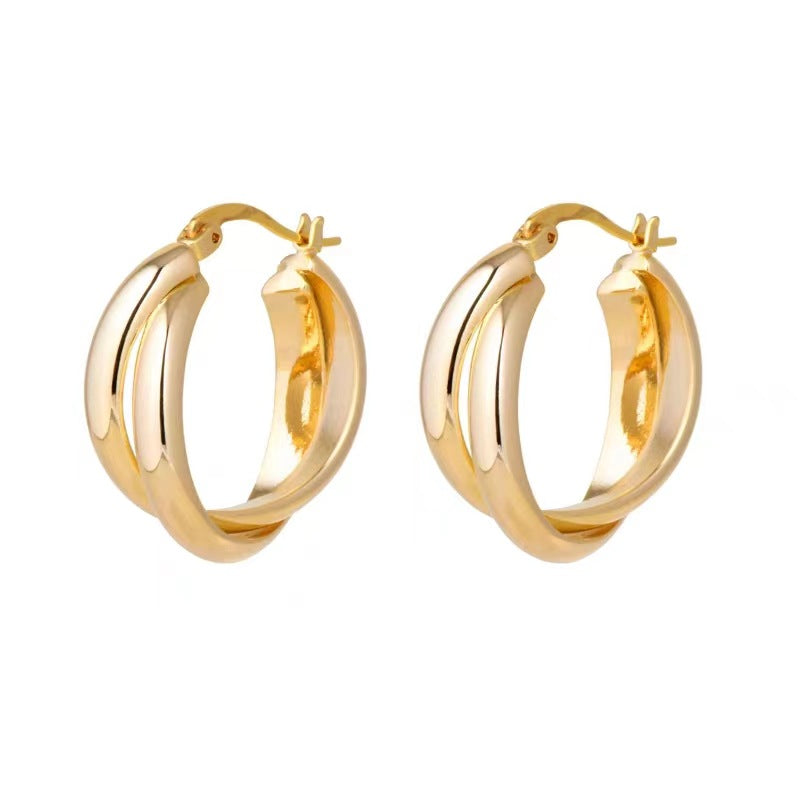 Cold Style Double Layer Round Female Earrings